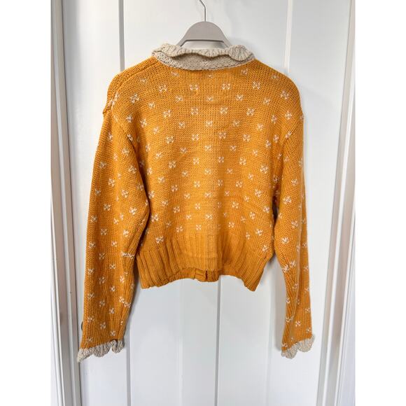 &Merci Womens Doll Collar Knit Button-Up Cardigan Sweater Yellow Cream SZ Medium - Picture 7 of 13